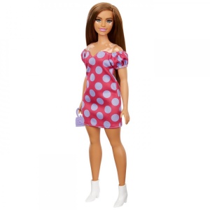 Papusa Barbie Fashionista Satena Cu Rochie Roz Cu Buline - Img 8