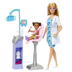 Barbie Cariere Set Mobilier Cu Papusa Doctor Stomatolog Blonda