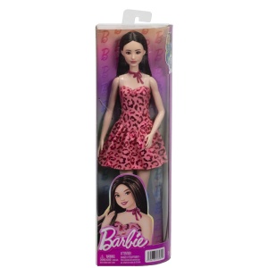 Barbie Fashionistas Papusa Barbie Bruneta Cu Rochie Leopard Roz
