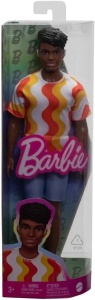 Barbie Papusa Baiat Fashionistas Cu Tricou Cu Dungi Albe Si Portocalii Si Aparate Auditive - Img 2