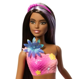 Barbie Papusa Sirena Floarea Magica Cu Par Brunet Si Coada Roz - Img 5