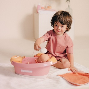 Cadita pentru papusa Smoby Baby Nurse Balneo Bath roz cu 3 accesorii - Img 4