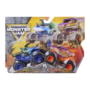Monster Jam Set 2 Masinute Metalice Jurassic Attack Si Velociraptor Scara 1 La 64
