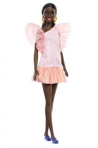 Papusa Barbie Fashionista Afro-Americana Cu Rochie Peach - Img 4
