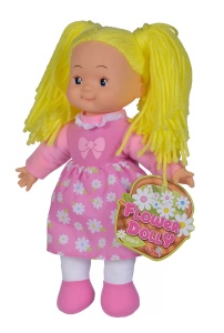 Papusa Flower Dolly Din Material Textil 38Cm Cu Parul Galben