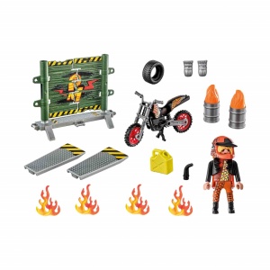 Playmobil - Set Motociclist Stuntshow Si Perete De Foc - Img 3