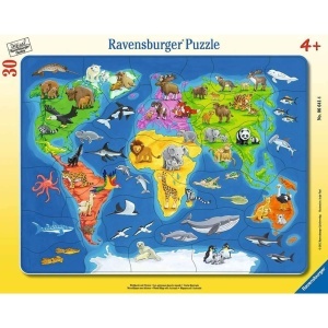 Puzzle tip rama harta lumii cu animale 30 piese - Img 1