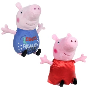 Set 2 jucarii din plus George Dinos & Peppa Pig cu rochie rosie din satin 17 cm, Peppa Pig - Img 2