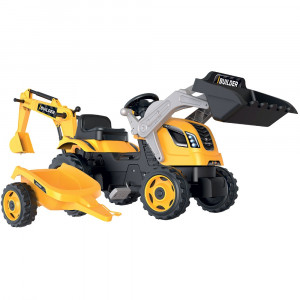 Tractor cu pedale si remorca Smoby Builder Max galben - Img 2
