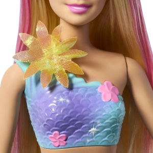 Barbie Papusa Sirena Floare Magica Cu Par Blond Si Coada Albastra - Img 5