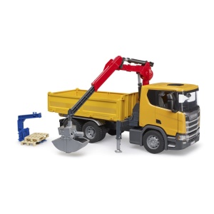 Bruder camion de constructii Scania Super 560R cu macara si 2 paleti - Img 3