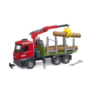 Bruder camion lemne Mercedes Benz Arocs cu macara de incarcare graifer si 3 busteni - Img 2
