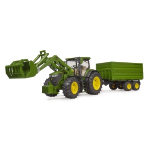 Bruder tractor John Deere 7R 350 cu incarcator frontal si remorca basculanta pe osie - Img 4