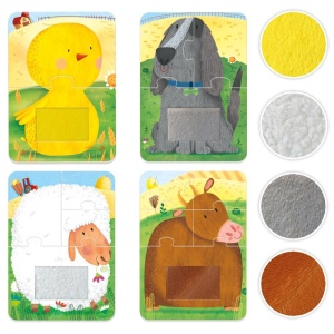 Headu - 4 Puzzleuri tactile animale de la ferma cu piese mari pentru copiii de peste 2 ani - Img 2