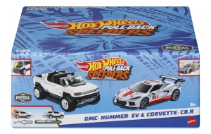 Hot Wheels Set 2 Masinute Metalice Pull Back Gmc Hummer Ev Si Corvette C8R 1:43 - Img 2