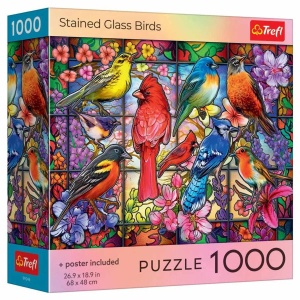 Puzzle Trefl 1000 Pasari Din Vitraliu Cu Poster Inclus