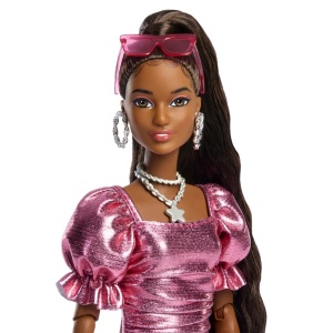 Barbie Deluxe Style Papusa Barbie Rochie Roz Metalizat Coral - Img 4