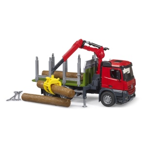 Bruder camion lemne Mercedes Benz Arocs cu macara de incarcare graifer si 3 busteni - Img 3