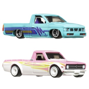 Hot Wheels Premium Set 2 Masinute Metalice Datsun Sunny Truck Si Nissan Hardbody Scara 1:64 - Img 3
