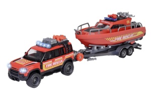 Majorette Set Masina De Pompieri Land Rover Si Barca De Salvare - Img 2