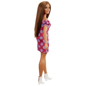 Papusa Barbie Fashionista Satena Cu Rochie Roz Cu Buline - Img 10