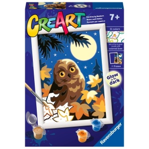 Ravensburger - CreArt pictura pe numere pentru copii bufnita care straluceste in intuneric