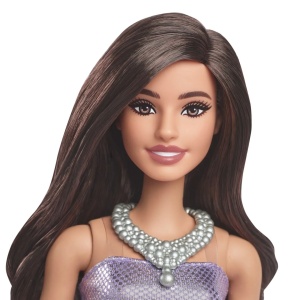 Barbie Fashionistas Papusa Barbie Bruneta Cu Rochie Mov Cu Paiete - Img 4