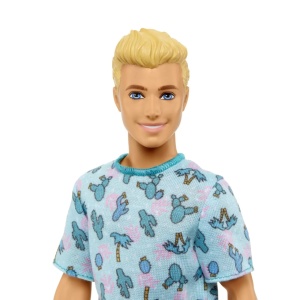 Barbie Papusa Baiat Fashionistas Blond Cu Tricou Cu Imprimeu Cu Cactusi - Img 4