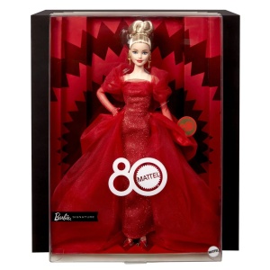 Barbie Signature Aniversare 80 De Ani Papusa Barbie Blonda Cu Rochie De Bal Rosie