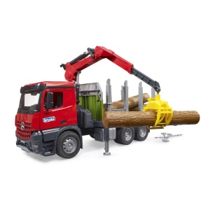 Bruder camion lemne Mercedes Benz Arocs cu macara de incarcare graifer si 3 busteni - Img 4