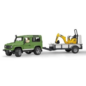 Bruder - Masina De Teren Land Rover Defender Cu Remorca Si Micro Excavator Jcb Cu Muncitor - Img 2