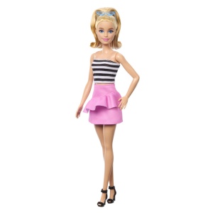 Papusa Barbie Fashionista Blonda Cu Parul Prin In Coada Si Fusta Roz