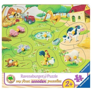 Primul Meu Puzzle Din Lemn Ferma Animalelor, 9 Piese