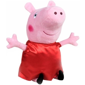 Set 2 jucarii din plus George Dinos & Peppa Pig cu rochie rosie din satin 17 cm, Peppa Pig - Img 4