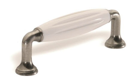 Maner mobila 1918-114ZN28A4 argint antic insertie plastic alb Siro