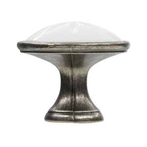 Buton mobila 1919-34ZN28A4 argint antic cu insertie alba Siro