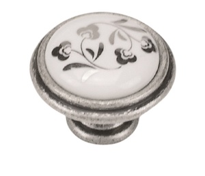 Buton portelan mobila P88.00.H4.E8G flori argintii Giusti