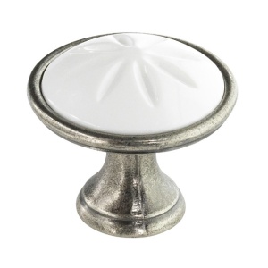 Buton mobila 1919-34ZN28A4 argint antic cu insertie alba Siro