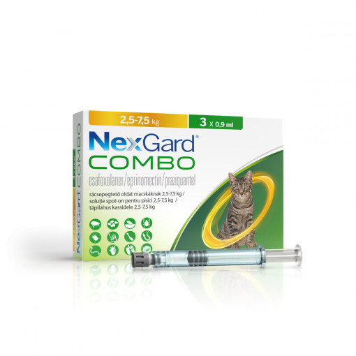 Nexgard Combo L pentru pisici &gt; 2,5 - 7,5 kg, 3 pipete x 0.3 ml