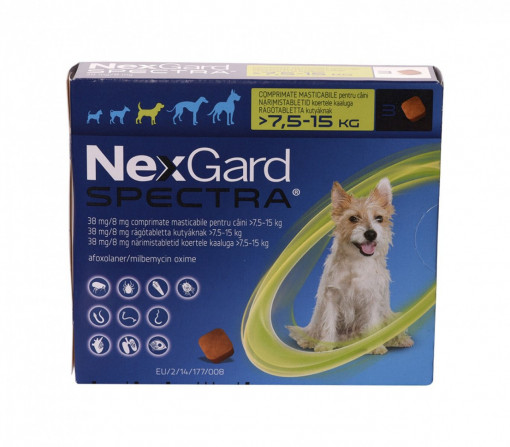 Nexgard Spectra M pt.câini 7.5-15kg, 3 comprimate masticabile