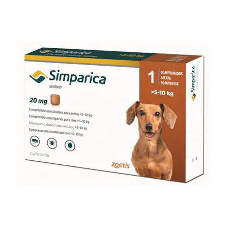 Simparica 20 mg, pentru caini &gt;5-10 kg 3 comprimate