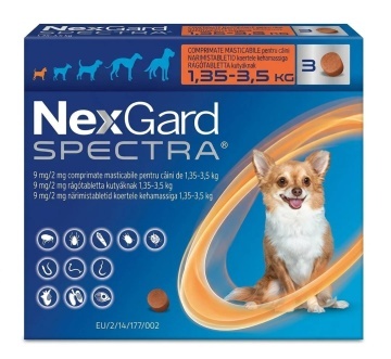 Nexgard Spectra XS pt câini 1.35- 2-3.5 kg 1 comprimat masticabil