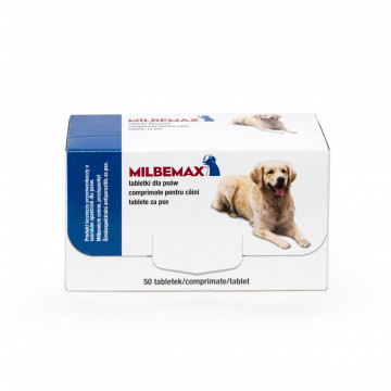 Milbemax Dog 12.5 / 125 mg (5 - 25 kg) caini talie medie 1 comprimat