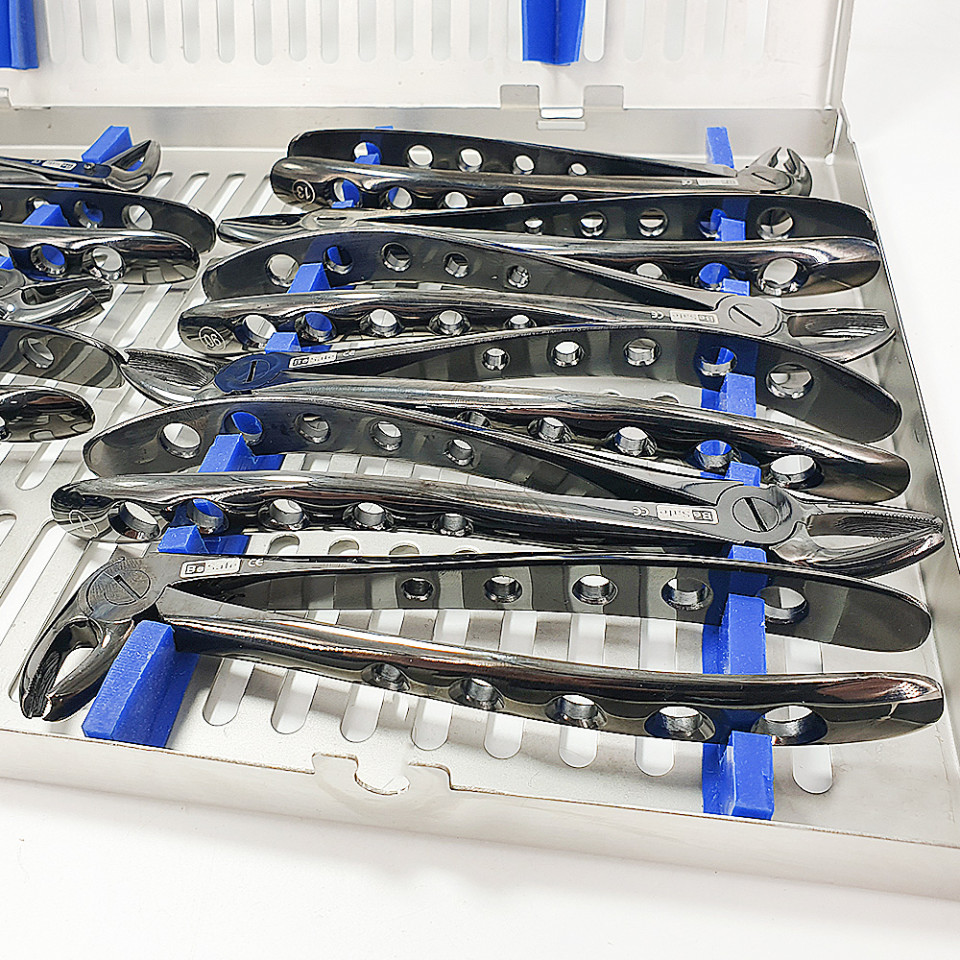 Set 12 clesti extractie din titan plus cutie de sterilizare negri - imagine 3