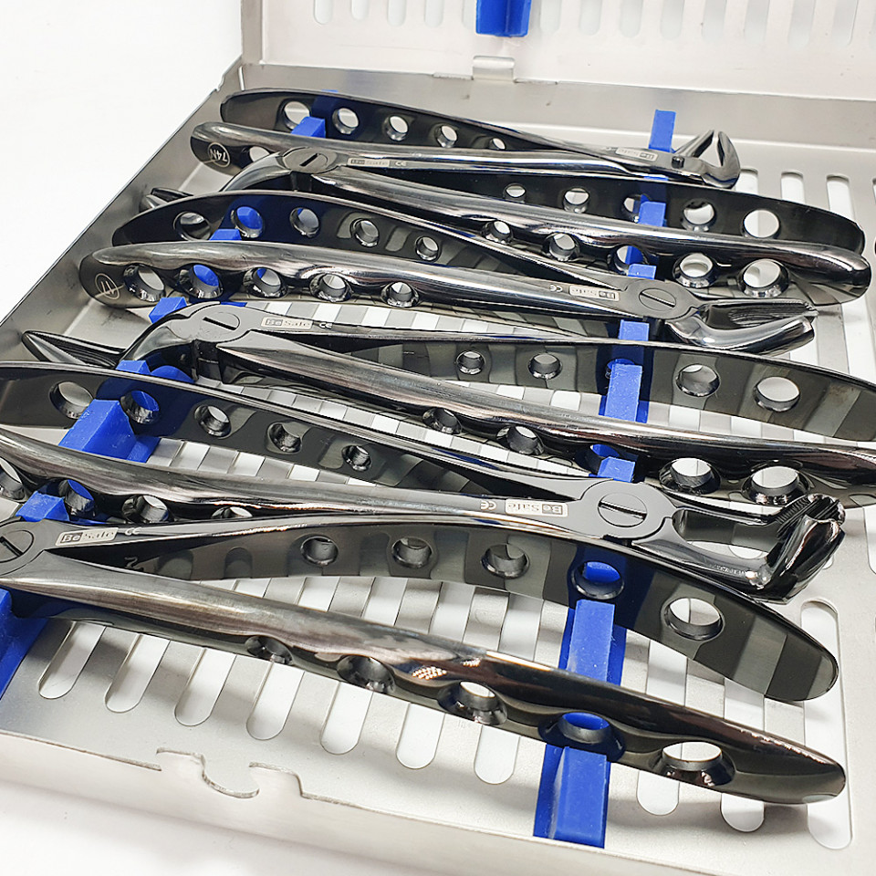 Set 12 clesti extractie din titan plus cutie de sterilizare negri - imagine 4