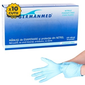 Bax manusi nitril unica folosinta Germanmed, albastre, nepudrate, 1000 buc marimi XS, S, M, L, XL