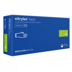 Mănuși nitril albastre, Mercator Nitrylex Basic Blue, 100 bucăți