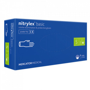 Mănuși nitril albastre, nepudrate, Mercator Nitrylex Basic Blue, 100 bucăți