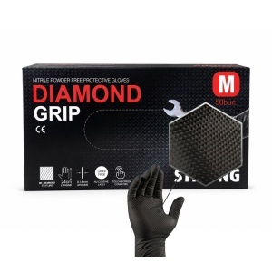 Mănuși nitril negre, Diamond Grip 3D, nepudrate, 50 bucăți