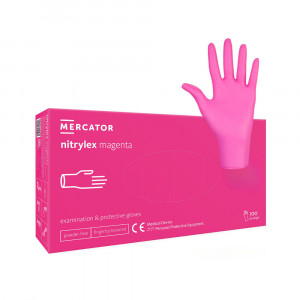 Mănuși nitril magenta nepudrate, Mercator Nitrylex Basic, 100 bucăți